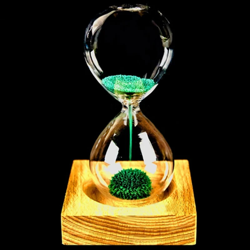 Wooden Base Creative Iron Powder Blossom Magnetic Magnetic Magnet Hourglass Children\'s Birthday Gift Ornaments Decorative