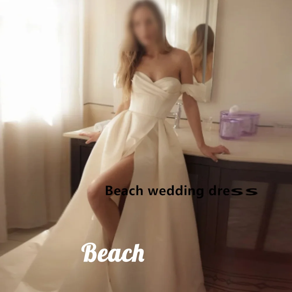 Robe de mariée en satin, tenue de plage, élégante, avec traîne, dos nu, vintage, pour patients, 2024