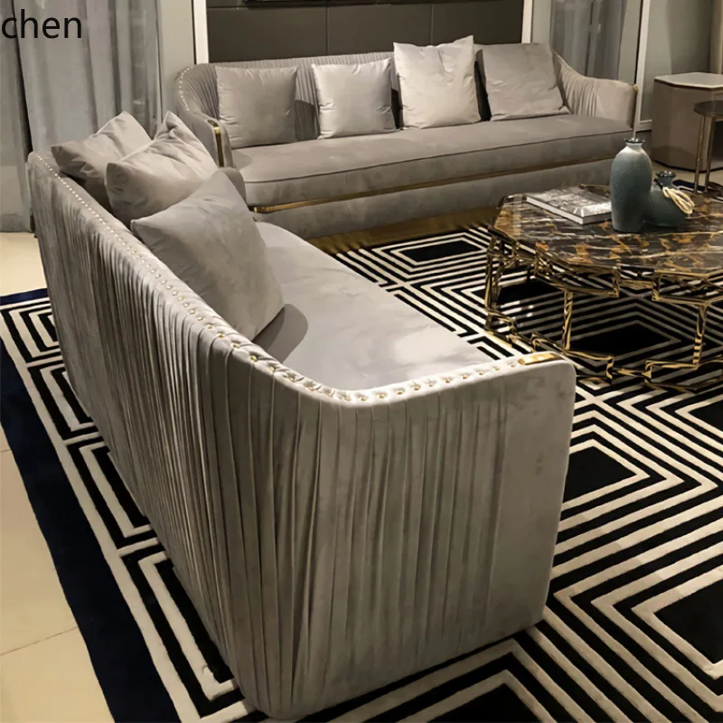 HT Fabric Sofa Three-Seater Sofa Modern Living Room Combination Sofa Style
