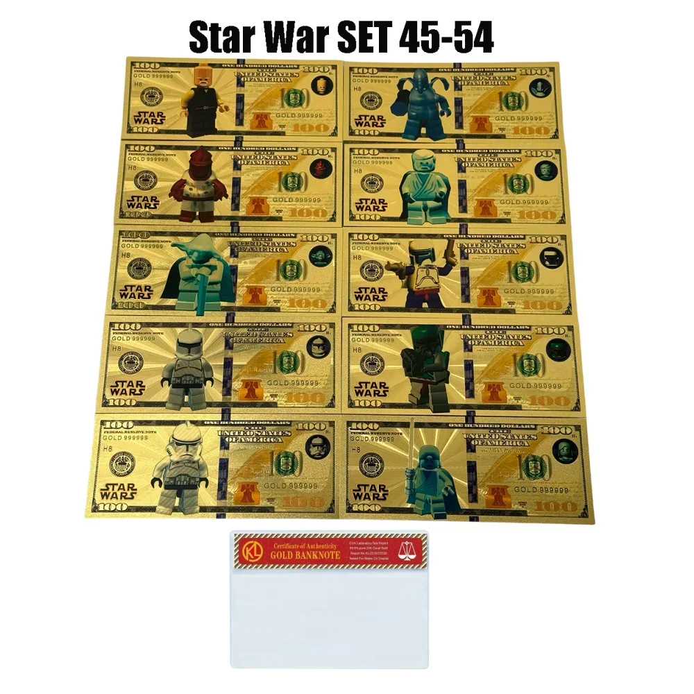 55 تصميمًا أمريكيًا لعبة نجمة الفيلم الكلاسيكي أنيمي فيلم الأوراق النقدية الذهبية بطاقات ذهبية مجموعة هدايا عيد ميلاد تذكارية للأطفال