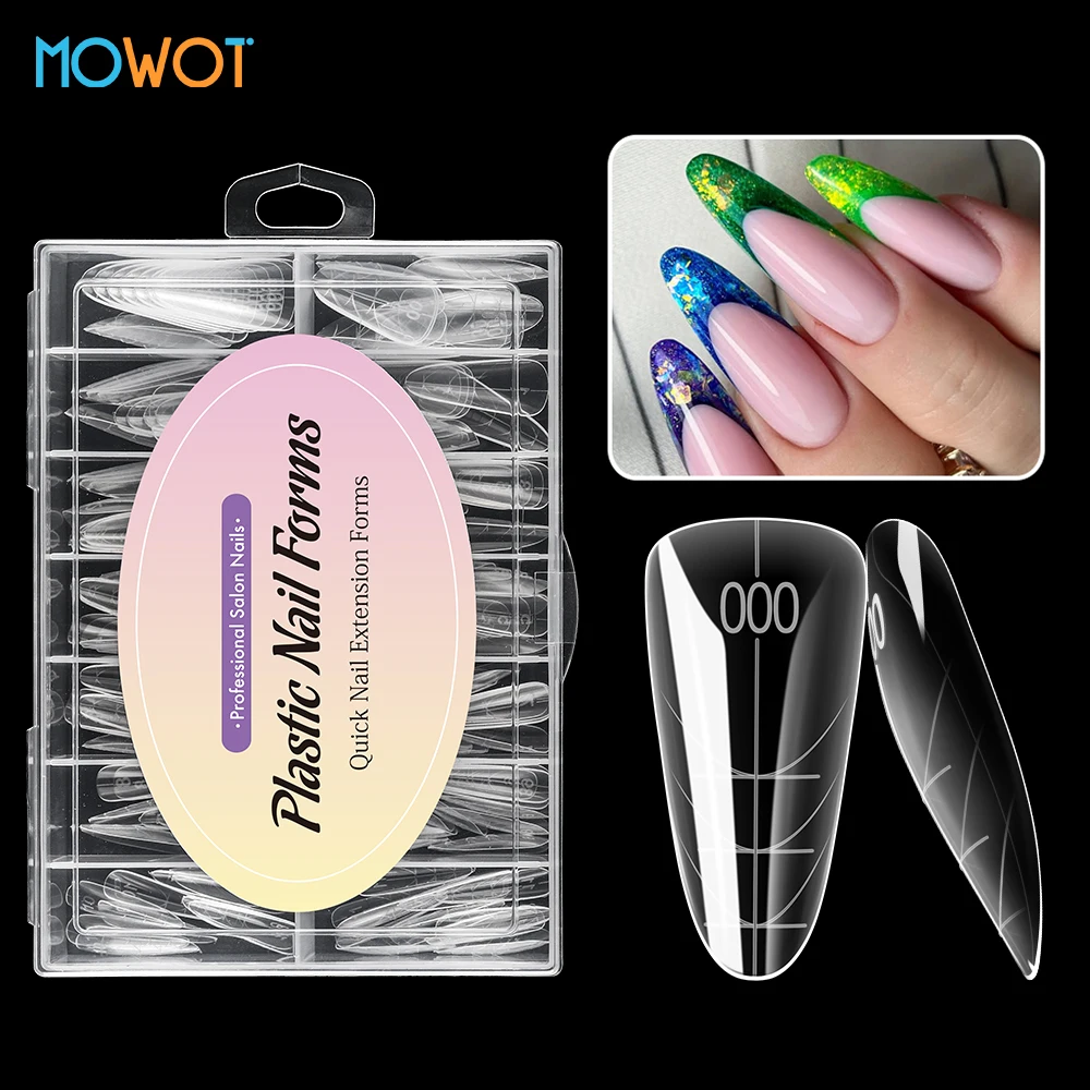 

MOWOT 140 шт./кор. двойные формы, формы для ногтей, прозрачные акриловые многоразовые формы для наращивания ногтей, верхние формы, полное покрытие, верхняя форма, маникюрные инструменты