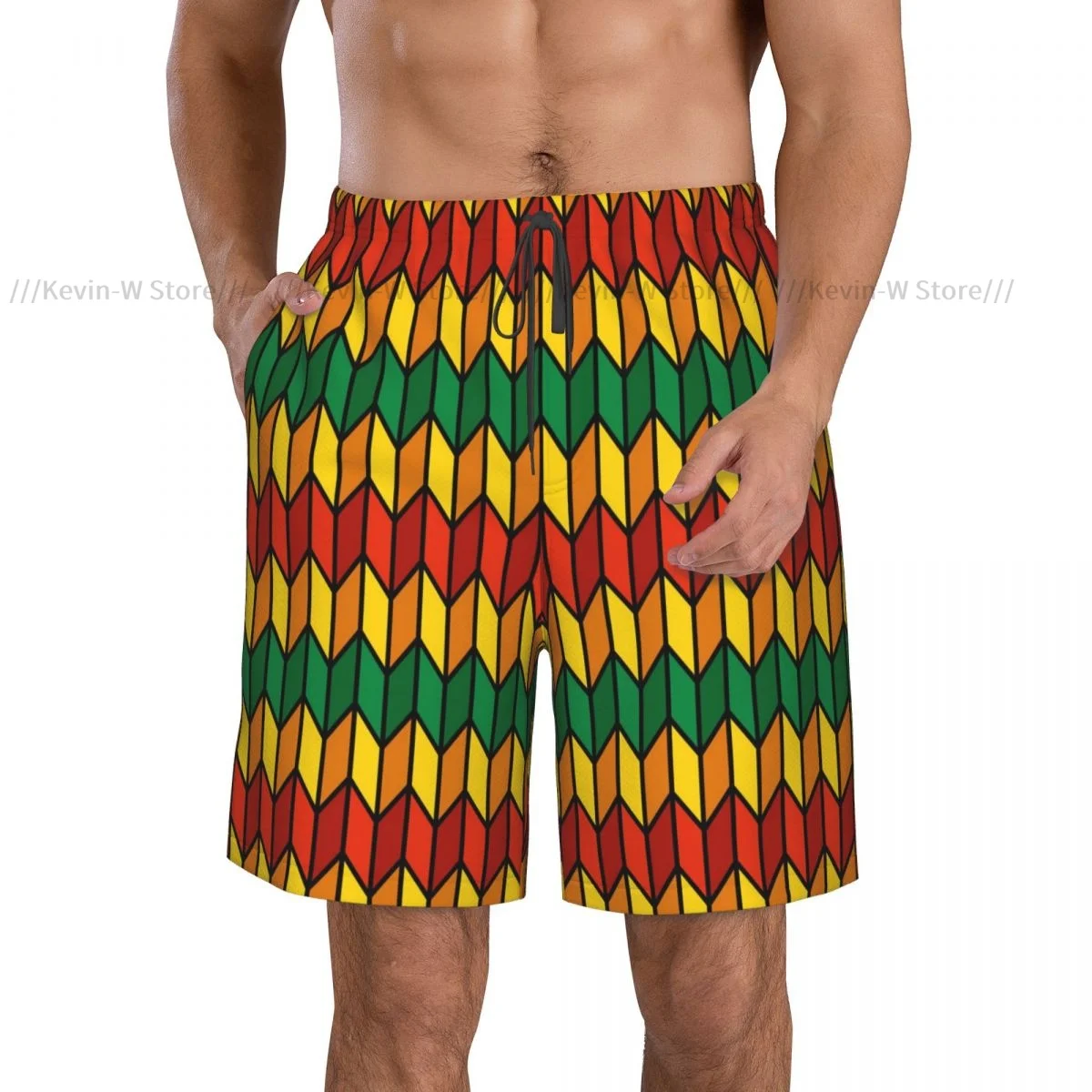 Swimwear Mens Swim Shorts Beach Swimming Trunks For Man Rasta Geometrical Zig Zag Triangle Swimsuit Surf Board Bathing Suit