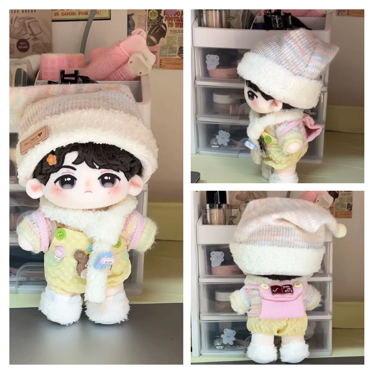 Love and DeepSpace 20cm Doll Clothes Dopamine color matching plush skirt sweater overalls scarf hat and bag Accessories