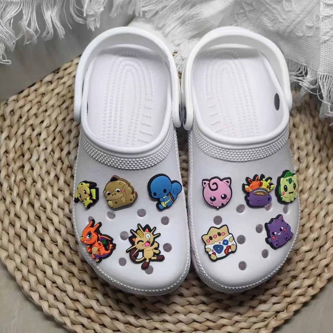 MINISO Cute Cartoon Pokemon Pikachu PVC Charm Shoes Accessories Clown Sandals Garden Shoes DIY Decoration Festival Party Gifts