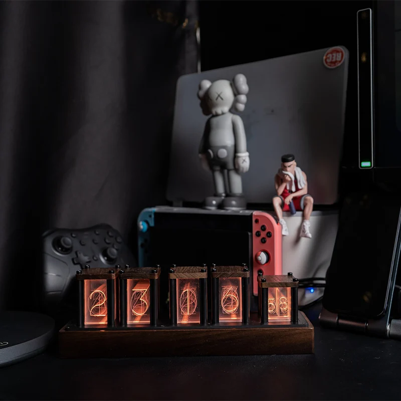 Applicable to RGB Retro Nixie Tube Led Clock Desktop Creativity Electronic Digital Clock Computer Decoration Desk Clock