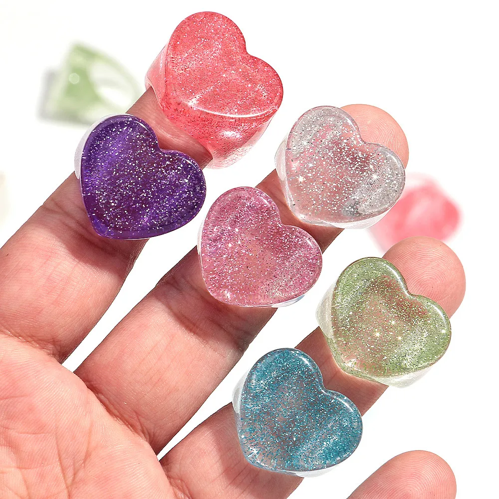Sweet Glitter Colorful Resin Heart Finger Rings for Women Korean Fashion Chunky Love Acrylic Rings Valentine's Day Jewelry Gift