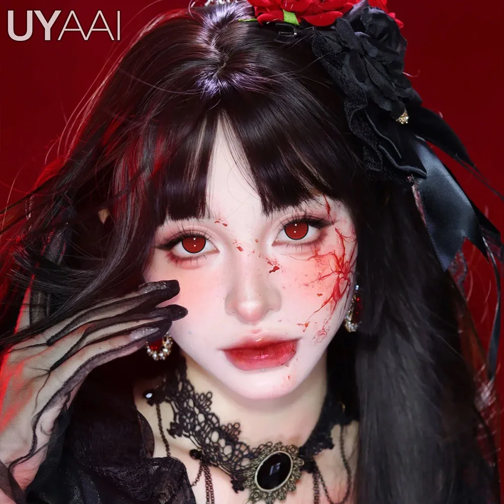 UYAAI 1 Paar Cosplay-Kontaktlinsen in roter Farbe, Halloween-Linsen für gruselige große Augen, verrückte rote Augen-Make-up-Linsen für Cosplay-Partys – Detail 16