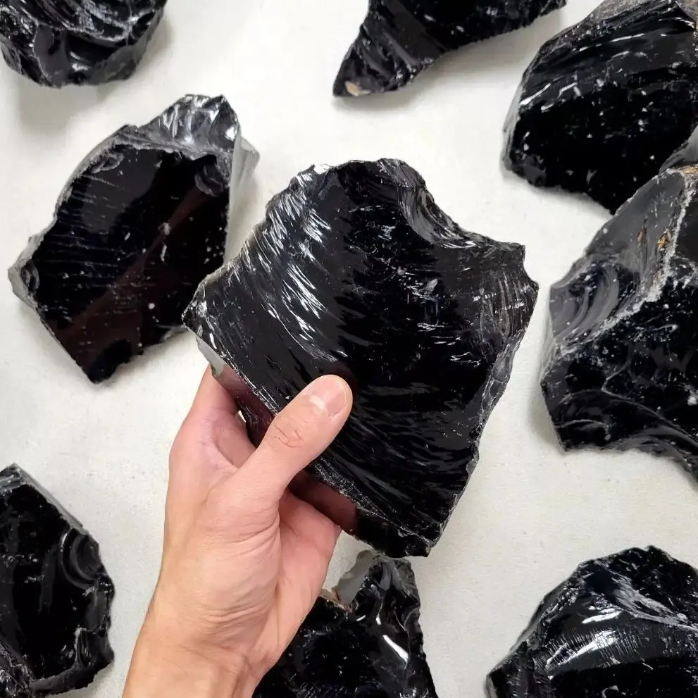 Natural Obsidian Raw Material Stone, Quartz Crystal Black Ore, Mineral, Demagnetization, Therapeutic Stone