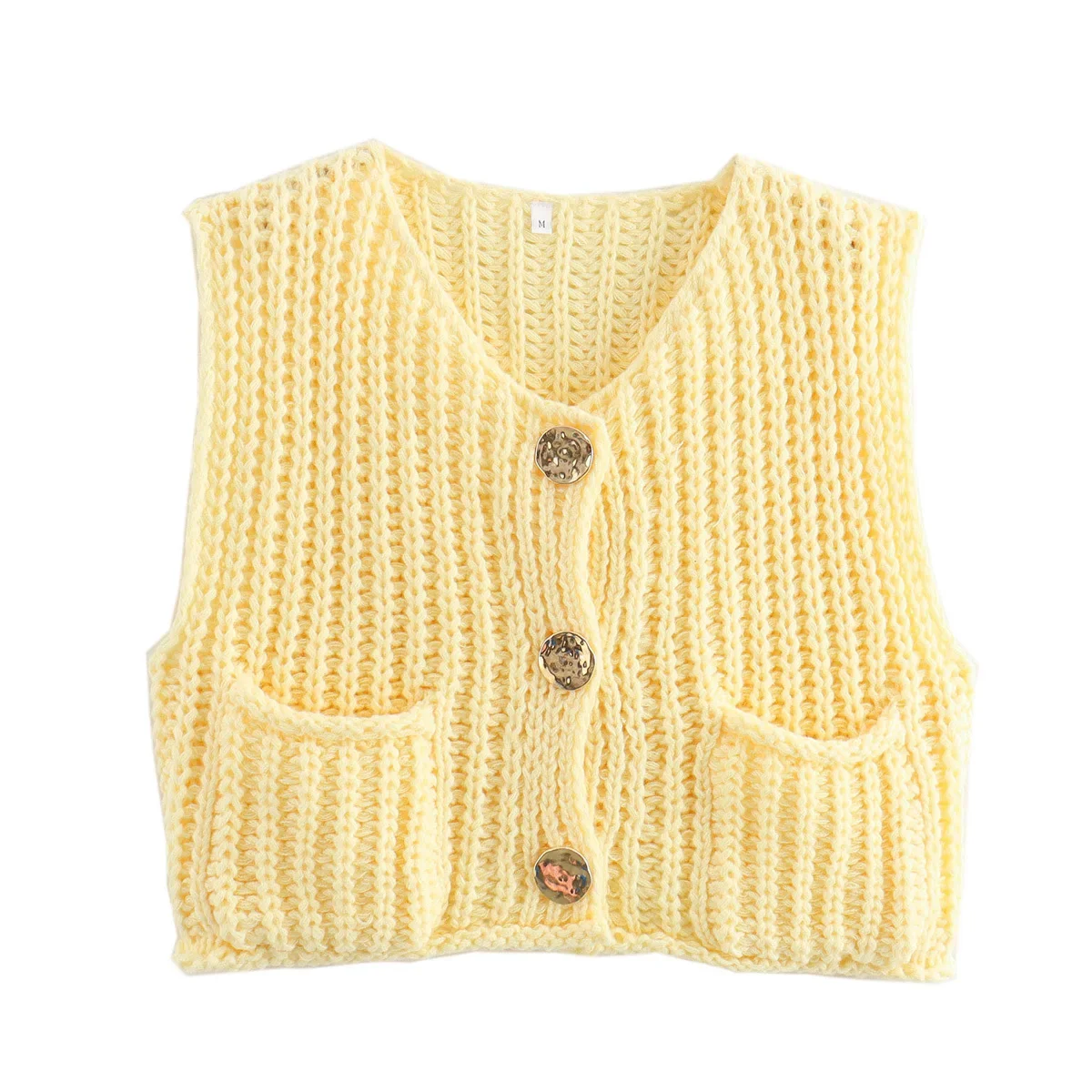 TRAF ZR Tanks & Camis Off Shoulder Crop Tops Golden Buttons Tank Waistcoat Women Sweater Vest for Women Knitted Cardigan Y2k Top