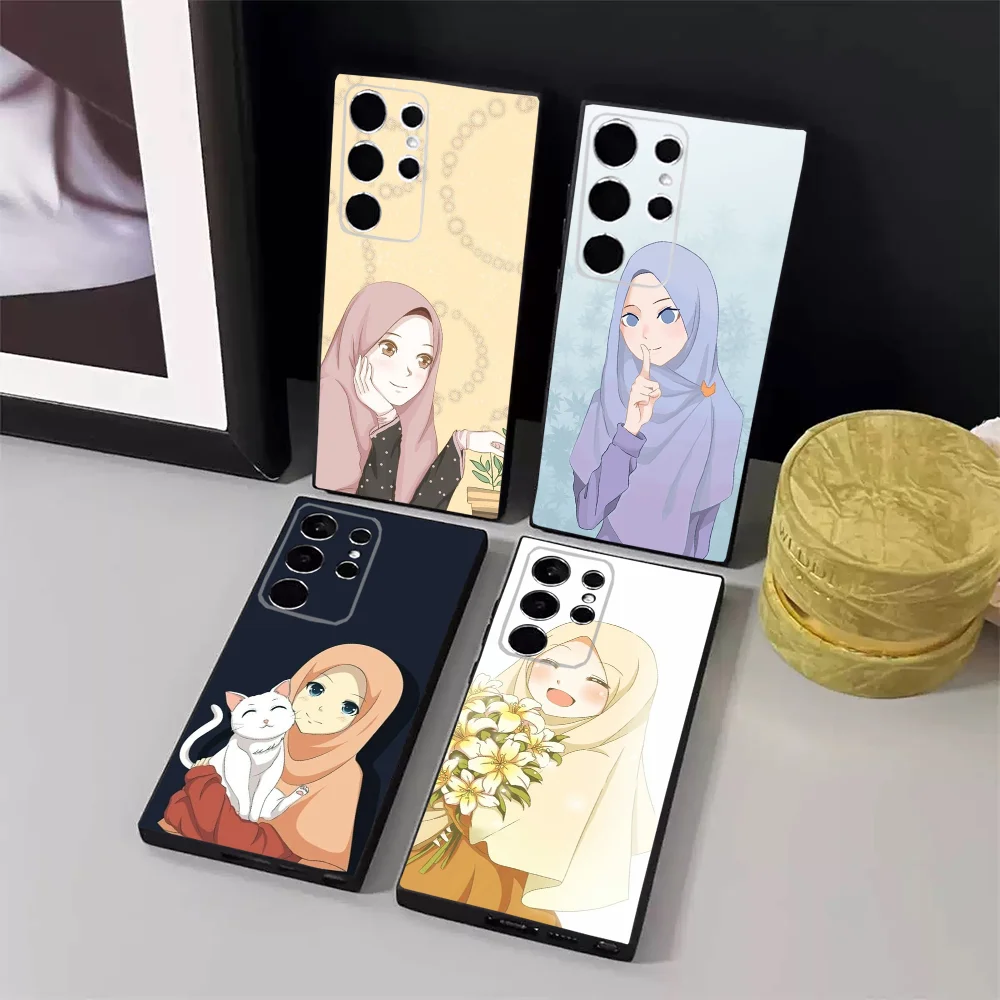 

Muslim Arabic Hijab Gir Phone Case For Samsung S24,23,22,30,21,10,9,Ultra,Plus,Lite,FE,5G Black Soft Case
