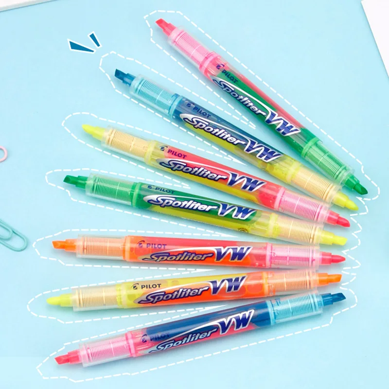 7PCS Pilot SVW-15SL Color Highlighter Pen Dual Tip Smooth Writing Fluorescent Marker Pen Journaling Planners Stationery Supplies