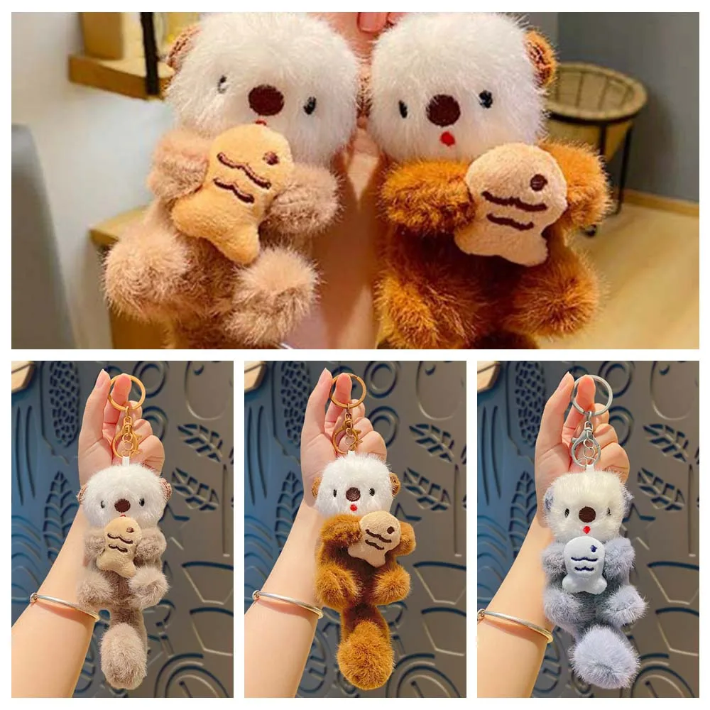 

Animals Doll Cartoon Otter Keychain Keys Accessories Decorations Plush Otter Bag Pendant Holding Fish Shape Portable