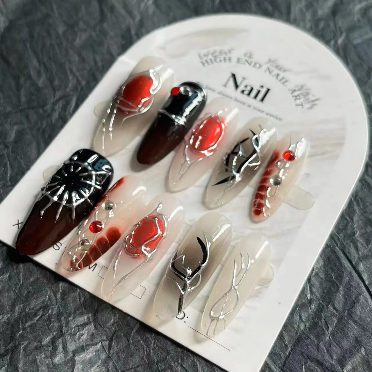 10 Stuks Y 2K Nep Nagels Handgemaakte Aangepaste Verkleuring Shine Kameleon Gothic Effect Valse Tips Acryl Hand Rode Kat Oog Nep Tip