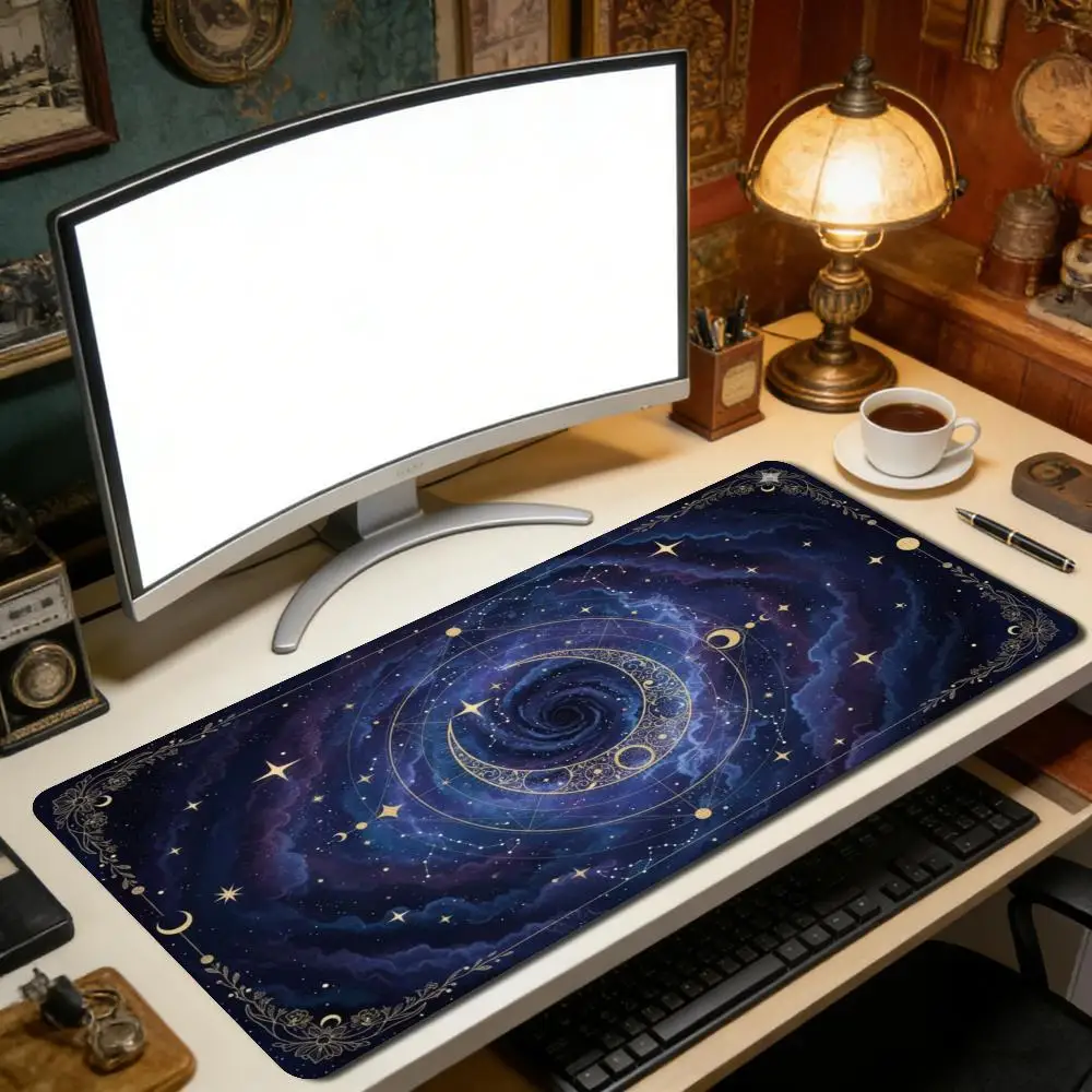 Starry Moon Tarot Astrology Large Gaming Mouse Pad XXL Cosmic Galaxy Desk Mat Non-Slip Rubber Keyboard Mat Gamer Desktop Decor