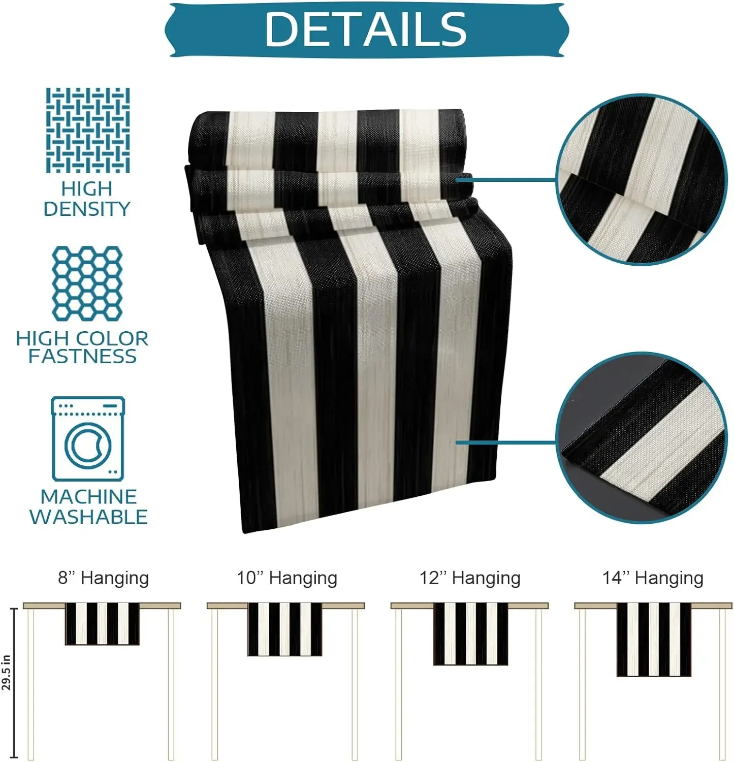 Black and White Striped Linen Table Runners Farmhouse Retro Rustic Wood Texture Durable Table Runner Kitchen Dining Party Decor