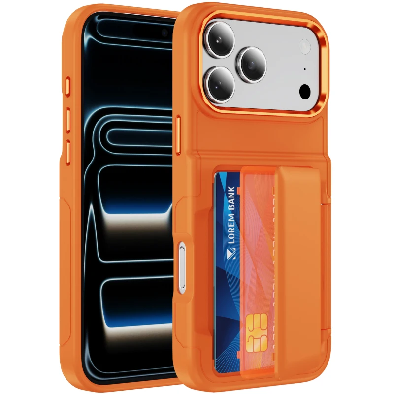 Nuova Cover Posteriore Antiurto in PC Satinato Monocolore con Porta Carte per iPhone 17 Pro Max 15 13 12 14 16 Pro Max Plus