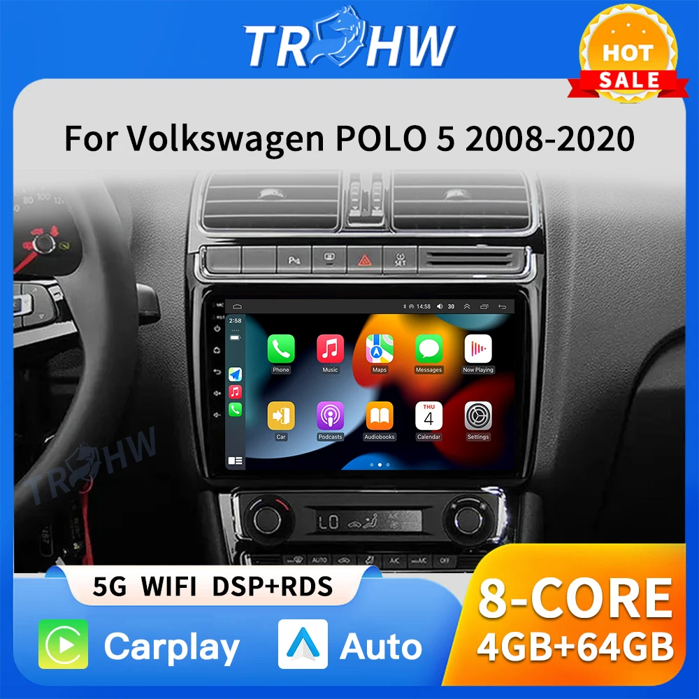 

TRHW Car Multimedia For VW Volkswagen POLO 5 2008-2017 Carplay Auto Car Radio stereo DSP 4G WIFI QLED