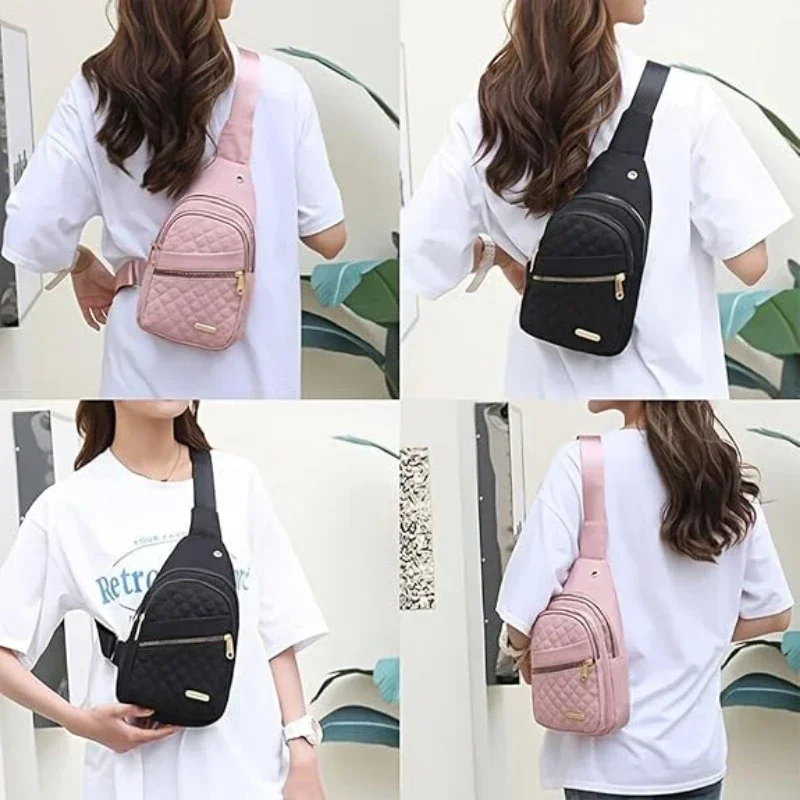 Woman Pink Chest Bag 2024 Ladies Waterproof White Chest Shoulder Sling Bag Women Small Backpacks Men Oxford Cloth Crossbody Bag