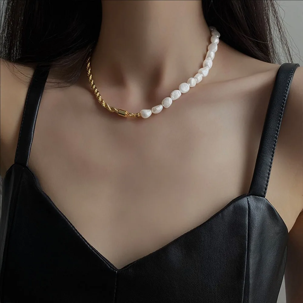 

Freshwater Pearl Necklace Personalized Spliced Necklace Fashionable Feminine Neckchain Retro Collarbone Chain Jewelry
