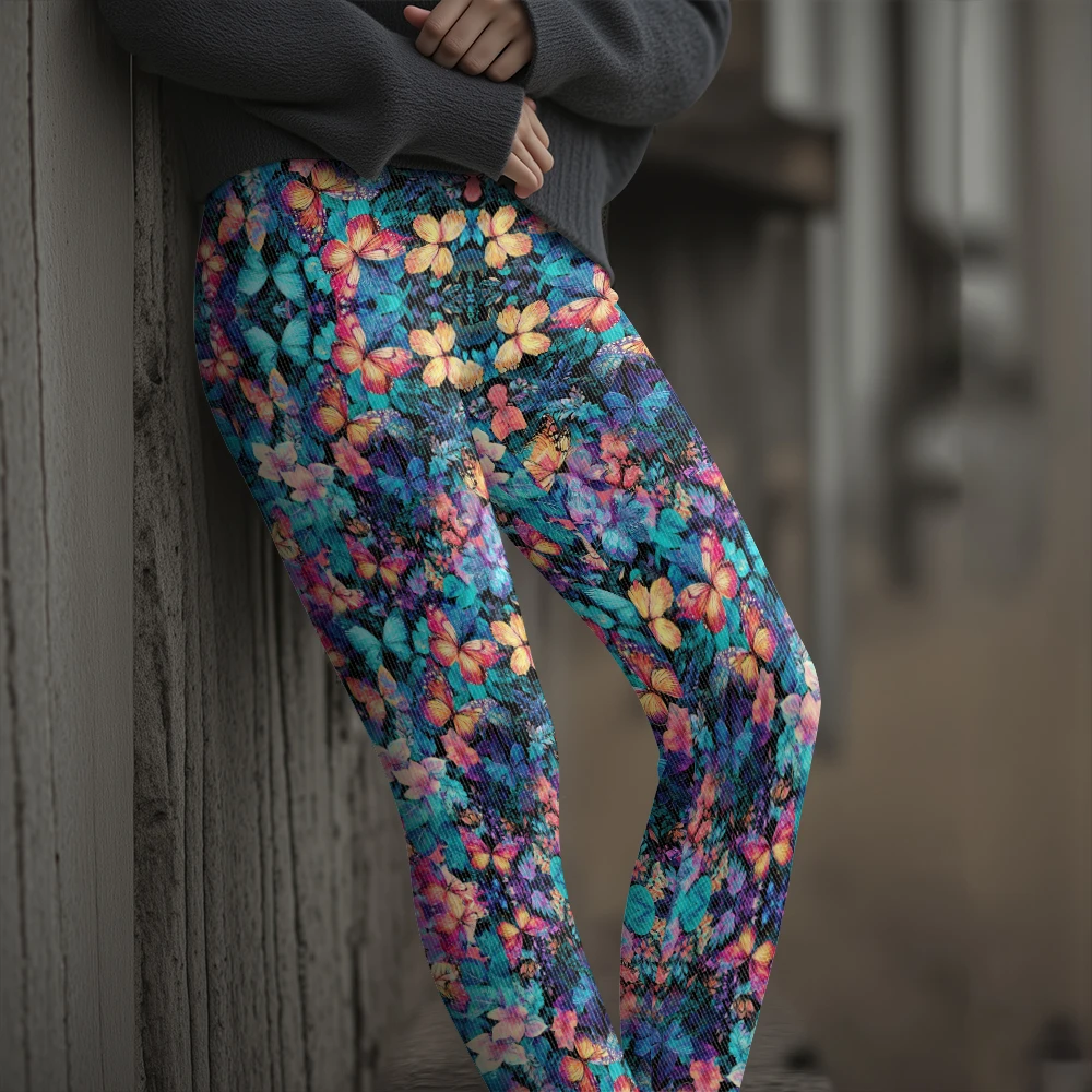 المرأة النفط اللوحة الأزهار المطبوعة طماق نابضة بالحياة فراشة الاستوائية بسط اليوغا السراويل ل بوهو شيك اللياقة البدنية الشتوية غير رسمية #1