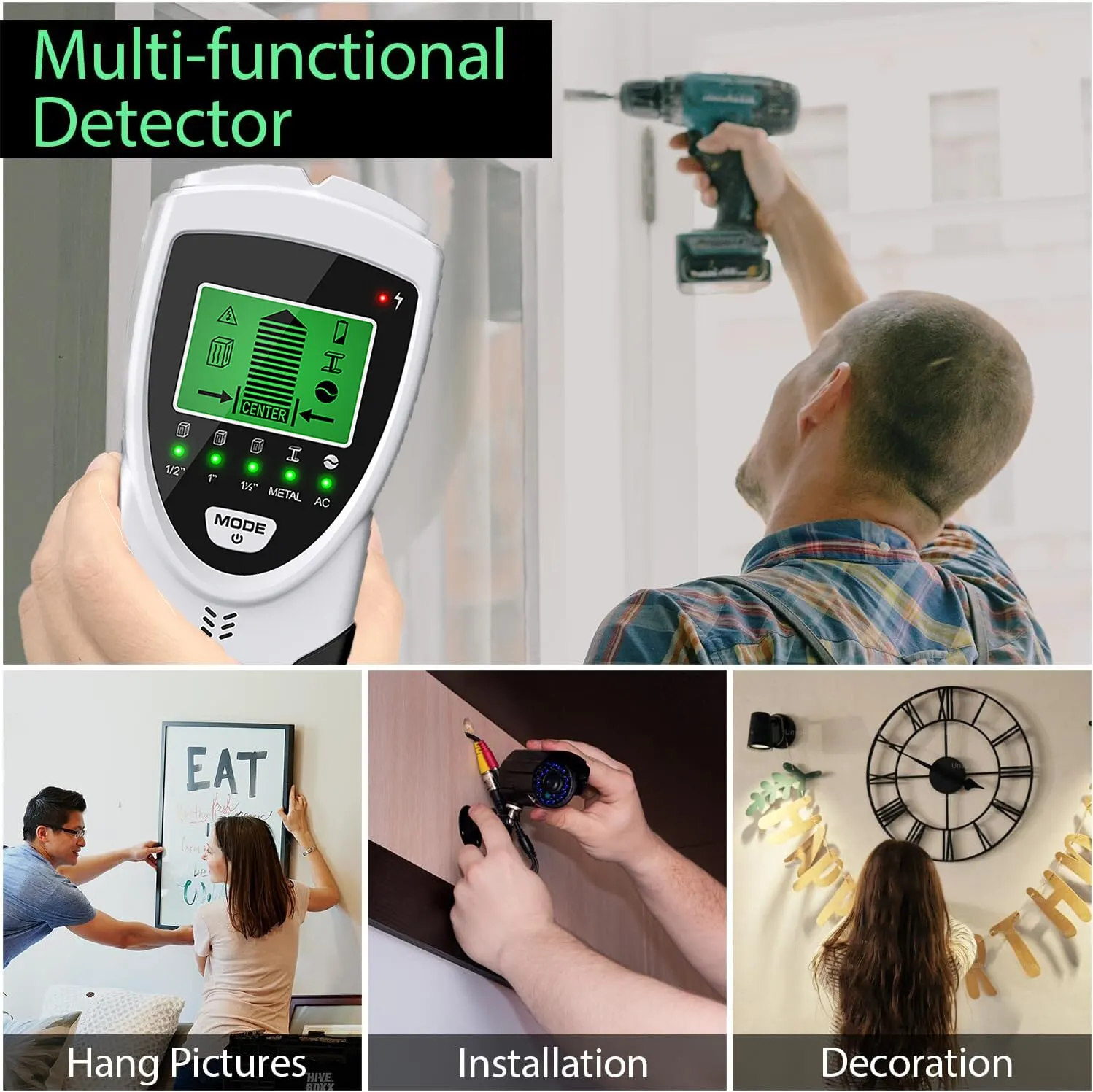 Stud Finder Wall Scanner 5 in 1 Electronic Beam Finder Stud Sensor Wall Center Detector with LCD Display for Stud Wall Detection