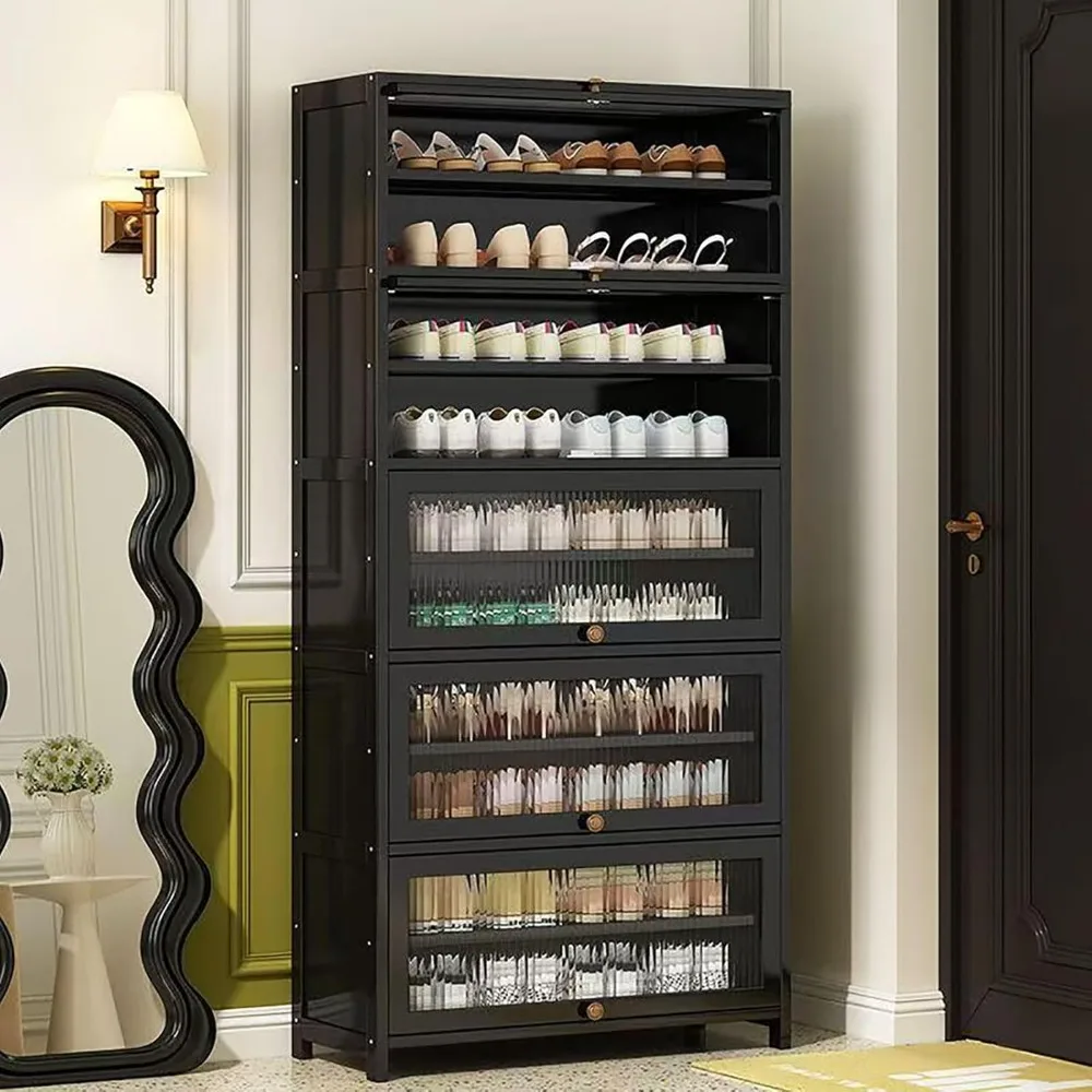 

Bamboo Tall Shoes Cabinet with Doors, 40-45 Pairs Shoes Rack,10-Tier Free Standing Shoe Rack, Entrance Shoe Cabinet for Hallway