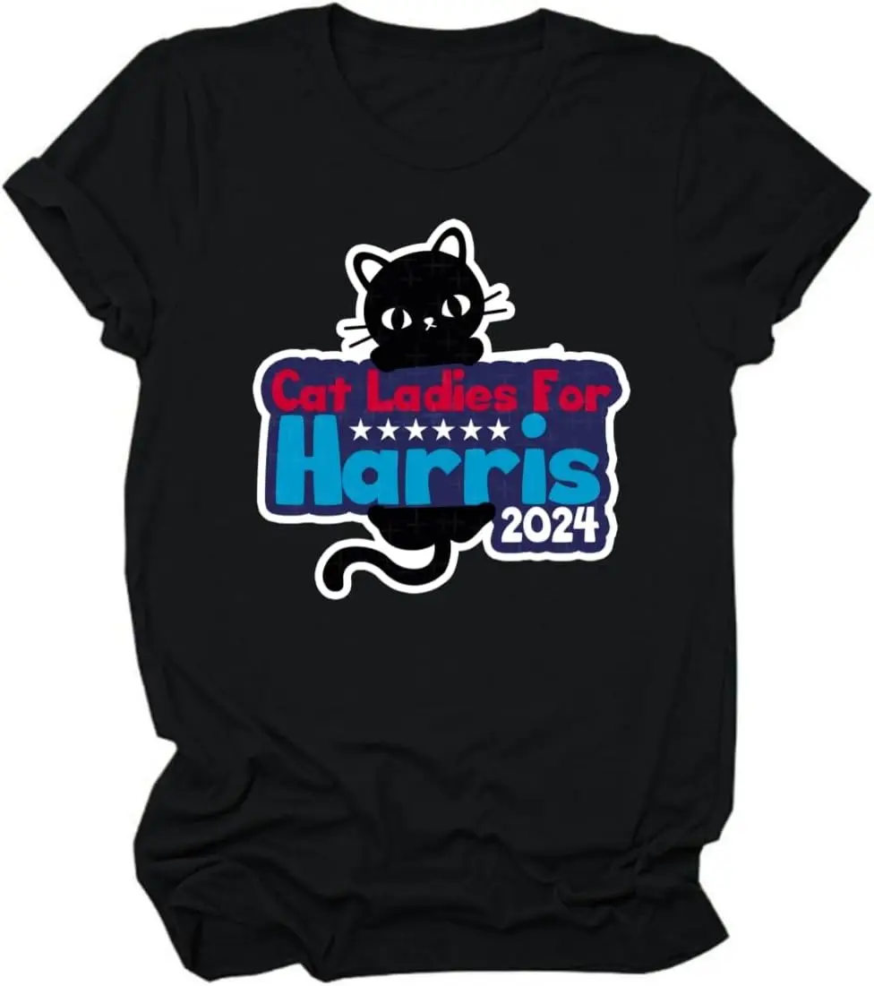 Cat Ladies for Harris Funny Cat 2024 President Kamala T-Shirt