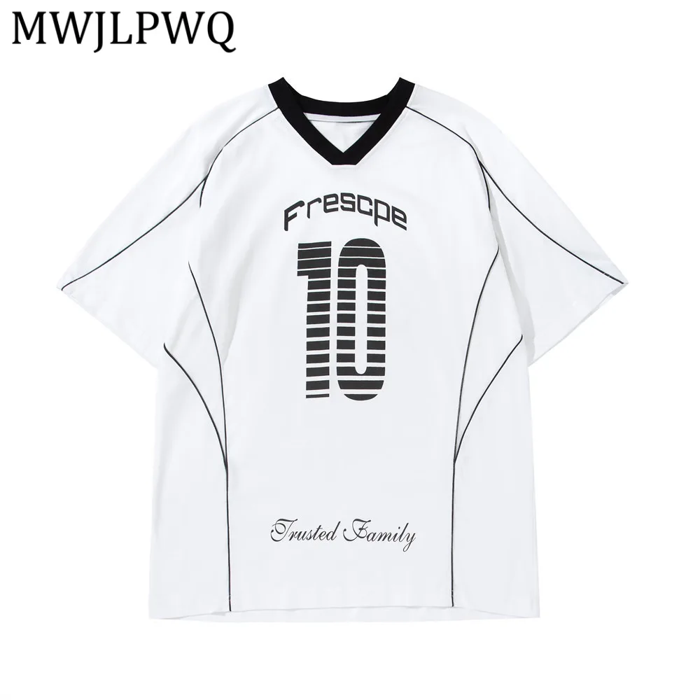

MWJLPWQ Printed V-Neck Short-Sleeve T-Shirt For Men American Deconstructed Design Trendy Casual Loose Sports Tops Summer 15412