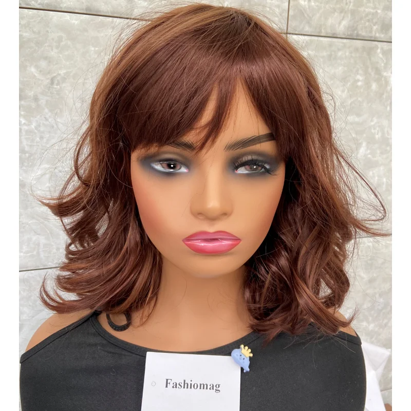 

Dark Auburn Mix Copper Red Synthetic Hair Wigs With Bangs Women Soft Natural