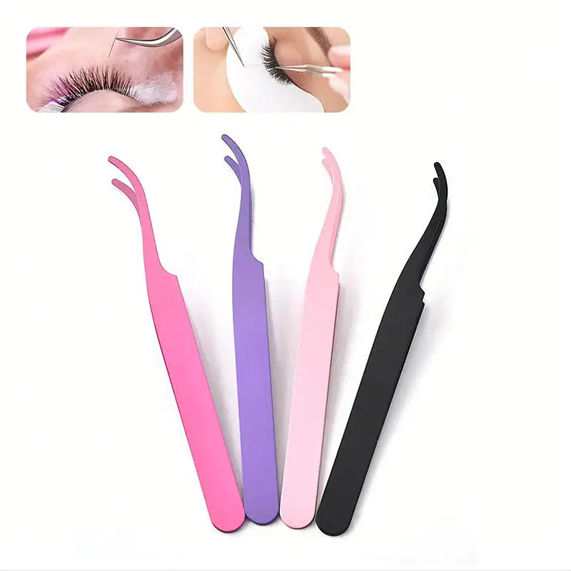 1pc Eyelash Tweezers Stainless Steel Eyelash Tweezers False Eyelash Auxiliary Eyelash Extension Tweezers