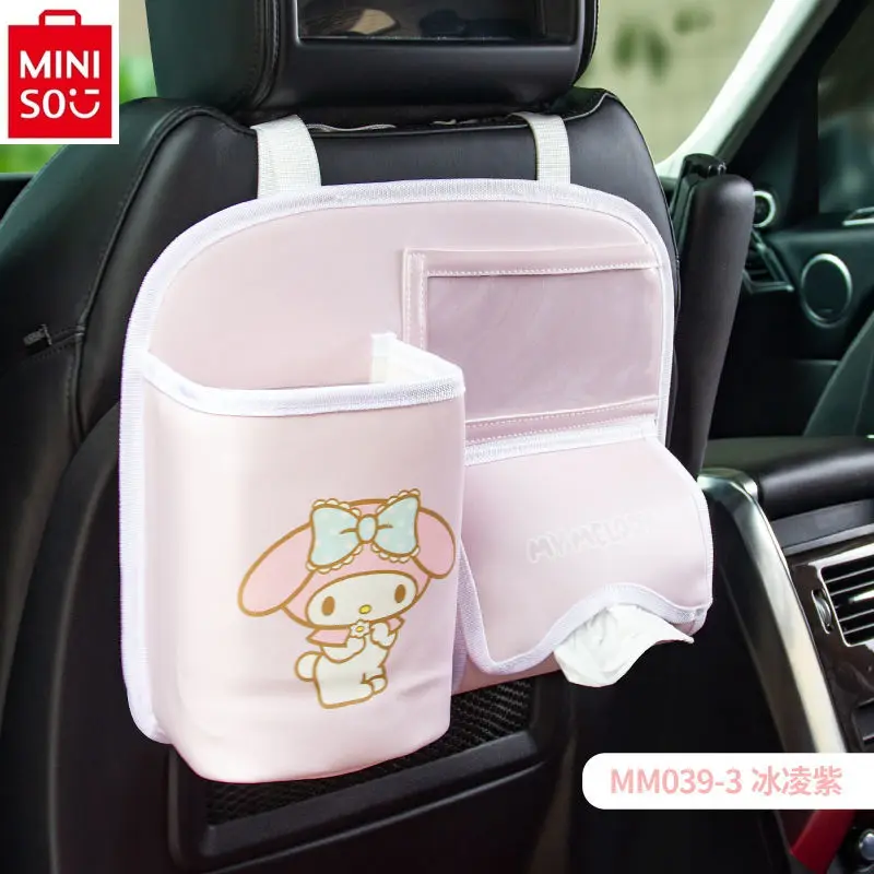 Bolsa de almacenamiento para respaldo de asiento de coche MINISO, bolsa colgante de almacenamiento con melodía de dibujos animados para mujer, almacenamiento multifuncional impermeable