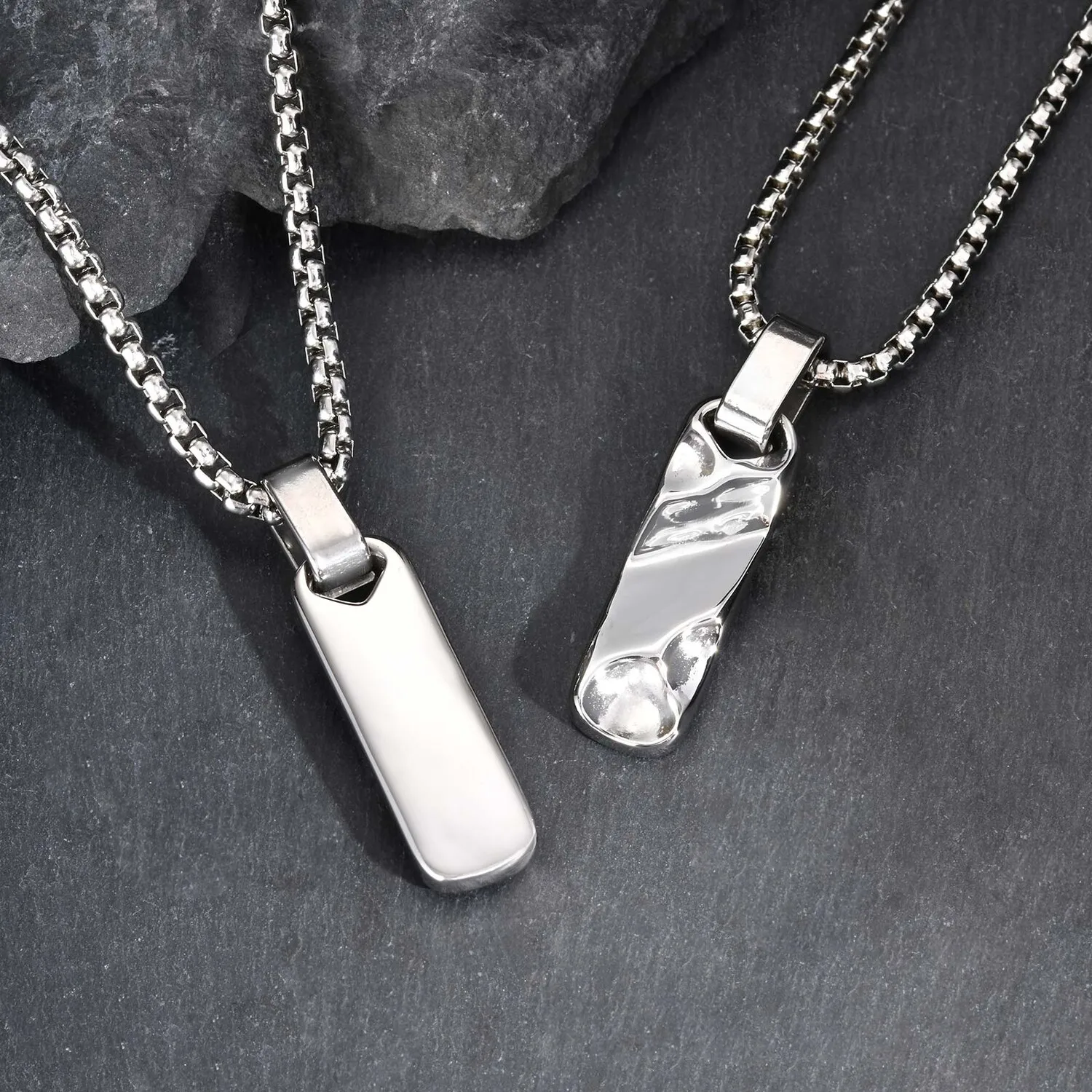 Small Dogtag Pendant Necklaces for Men Boys,Vintage Stainless Steel Hammered Texture Military Dog Tag Collar Gift view 6