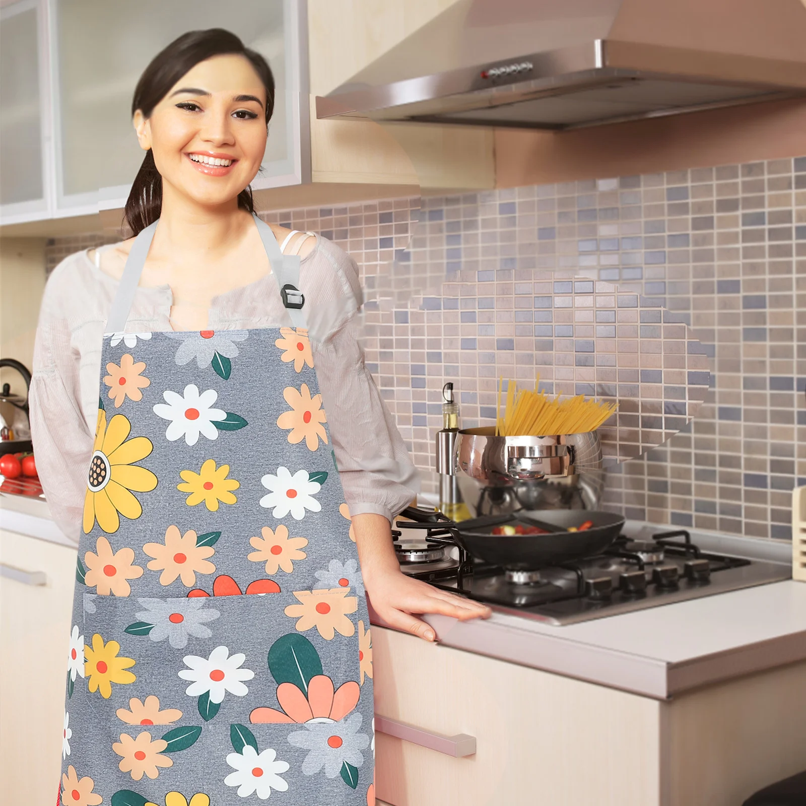 

2Pcs Adjustable Cotton Linen Aprons Floral Pattern Cooking Apron for Kitchen Home Bbq Men Women Lightweight