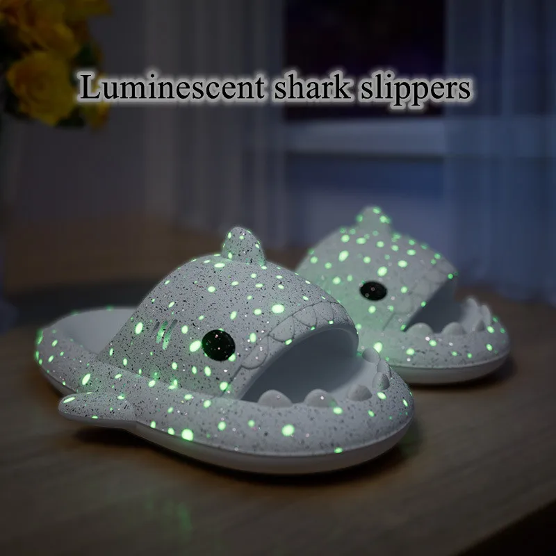 Fluorescence Shark Slippers Men Women Luminescent Thick-soled Slides Non-slip Flip Flops Couple Flat Shoes EVA Sandals