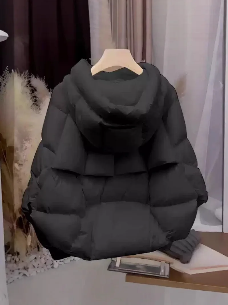 Pão quente estilo casaco roupas de inverno algodão acolchoado casaco feminino curto com capuz jaqueta de algodão bege inverno 2025 nova chegada