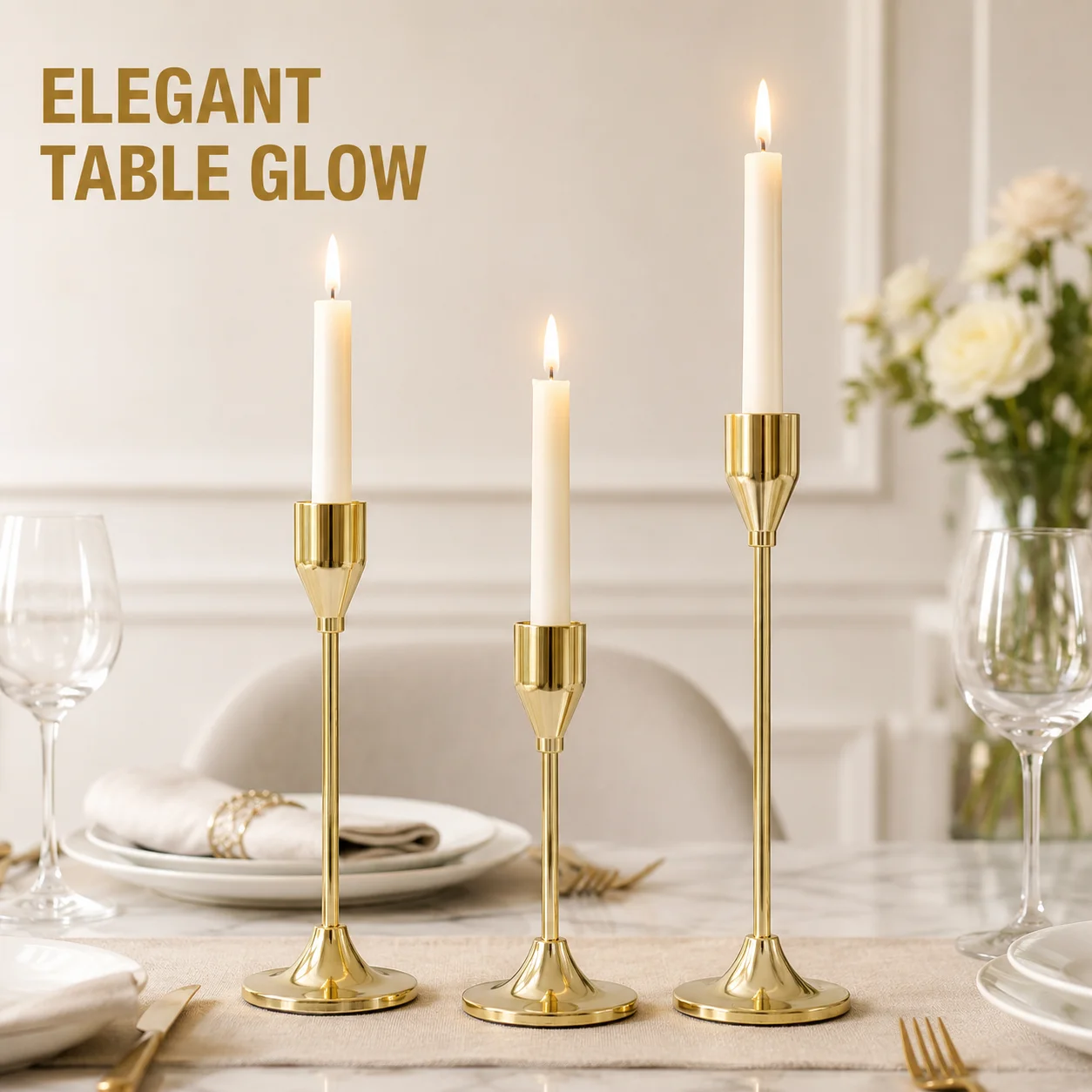 Metal Candle Holders 3 Piece Set European Candlestick Stands for Dining ...