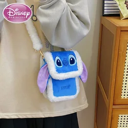 Disney 2024 New Plush Cartoon Stitch Women’s Crossbody Bag Fashionable Cute Casual Travel Mobile Phone Bag