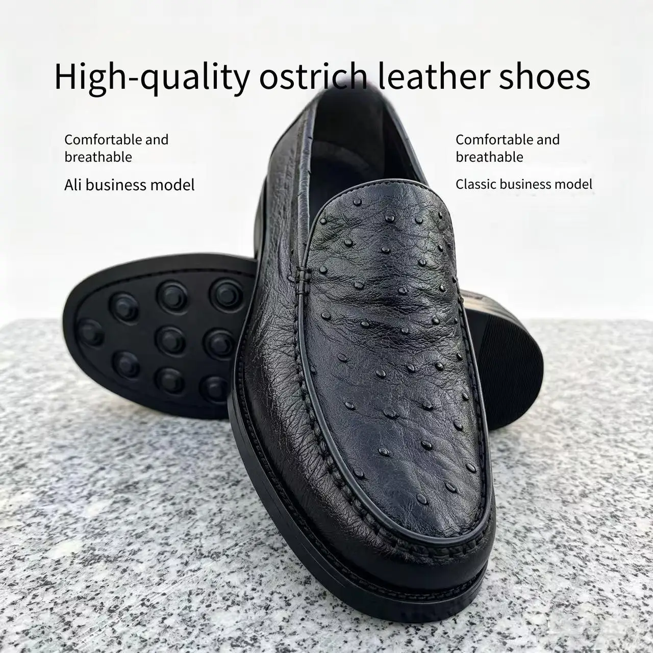 

Men's Ostrich Leather Slip-On Loafers | Business Dress Shoes with Genuine Leather Sole | Soft Comfortable Driving Moccasins for