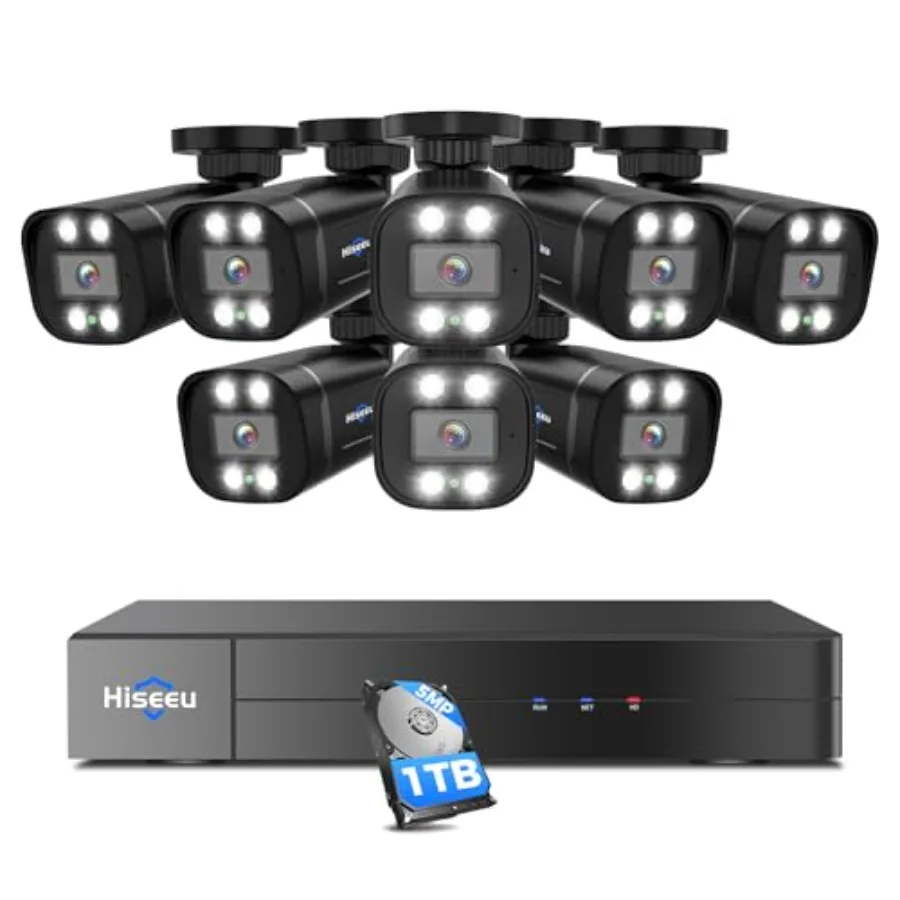 

Home security: outdoor wired 3K CCTV system with 5MP cameras, dual smart lights, AI human/vehicle detection, audio, 8CH DVR, 1T