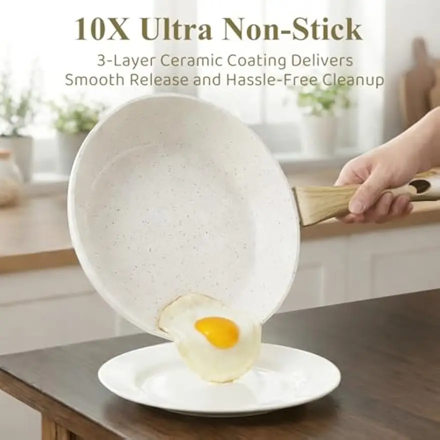 25Pcs Pots and Pans Set Non Stick, Titanium-Reinforced Ceramic Cookware Set Non Stick, Non Toxic PFAS-Free Induction Ready, Long