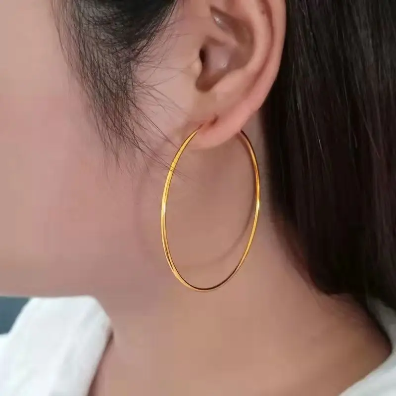 Senlissi - Roségoldene Creolen für Damen, 925er Sterlingsilber, originelle modische Ohrringe, Cерьги Kольца Ringe, echtes Gold – Detail 8