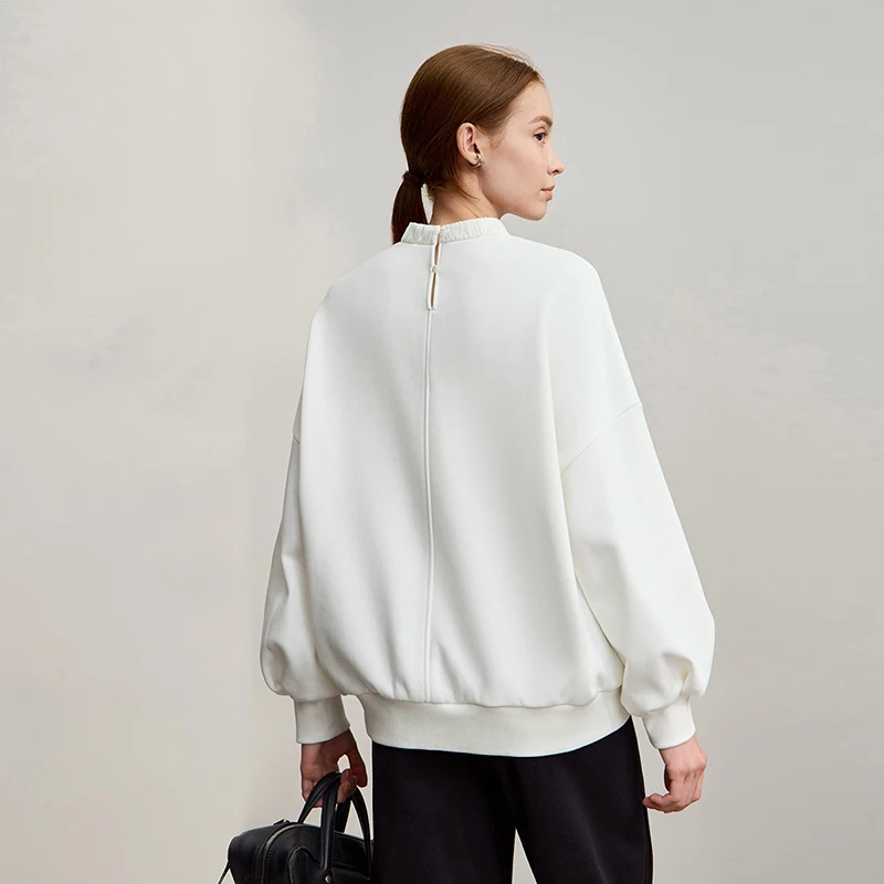 AMII Woman Sweatshirts 2025 Winter New Loose Thicken Stand-up Collar Sweatshirt For Woman Long Sleeve Warm Pullover Top 12544121
