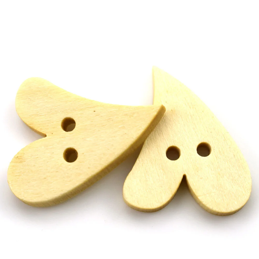 50PCS 20x25mm Wholesale Natural Wooden Buttons Heart Shape Scrapbooking Sewing Accessories DIY Craft 2-Holes Wood Button