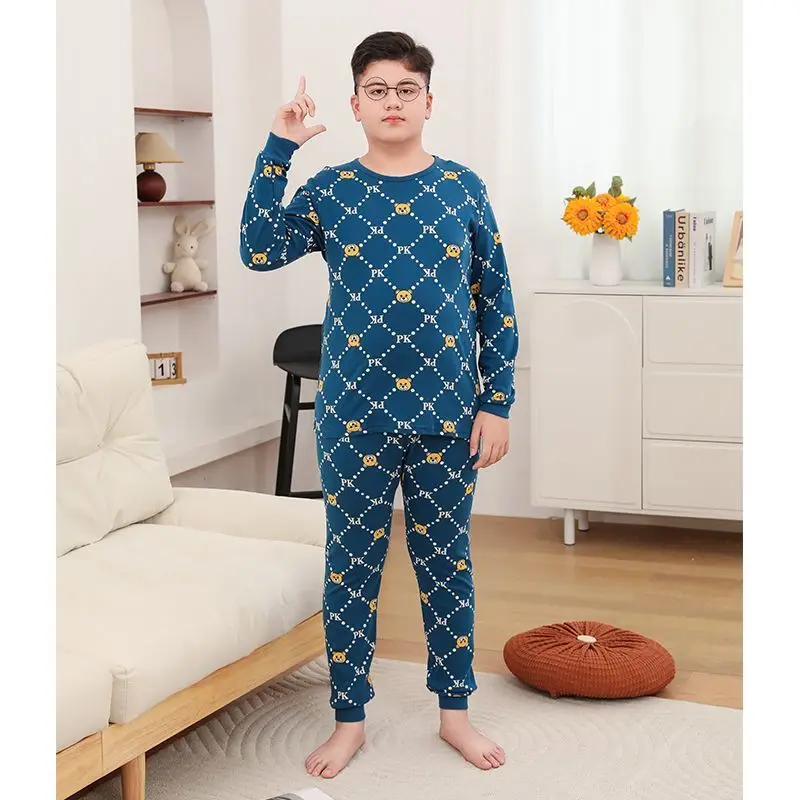 2026 A Set For Children's  Autumn Winter Clothing Plus Fat Plus Large Underwear Set Adolescent Older Boy Plus Long Johns Pajamas