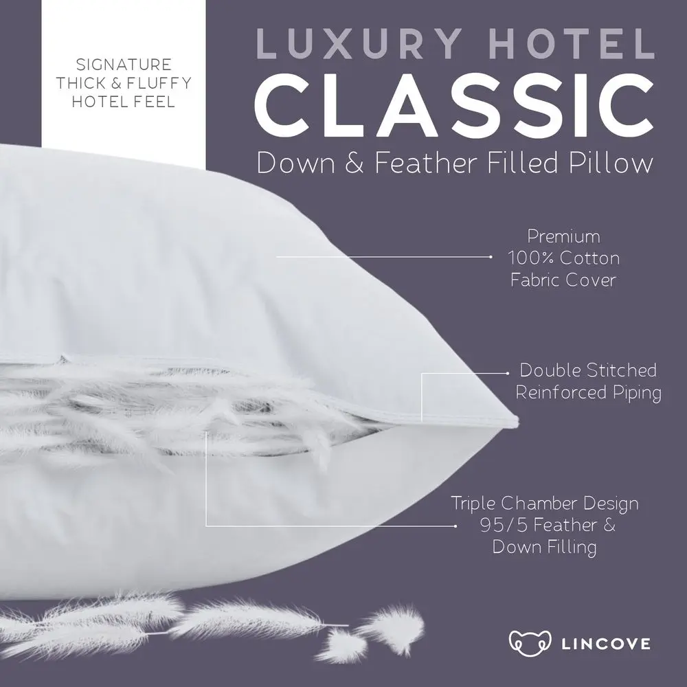 

Down and Feather Luxury Hotel Collection Bed Pillows for Sleeping Made in The USA 100 Cotton Shell, 600 Thread Count Soft Hypoa