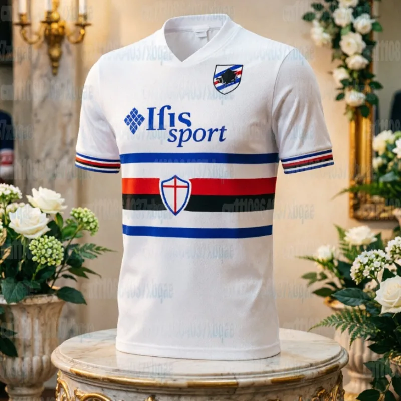 2026 Sommer Italienischer Stil UC Sampdoria 3D-gedrucktes Sport-Freizeit-Sport-Streetwear Atmungsaktives Schnelltrocknendes Dünnes Familien-T-Shirt – Detail 4