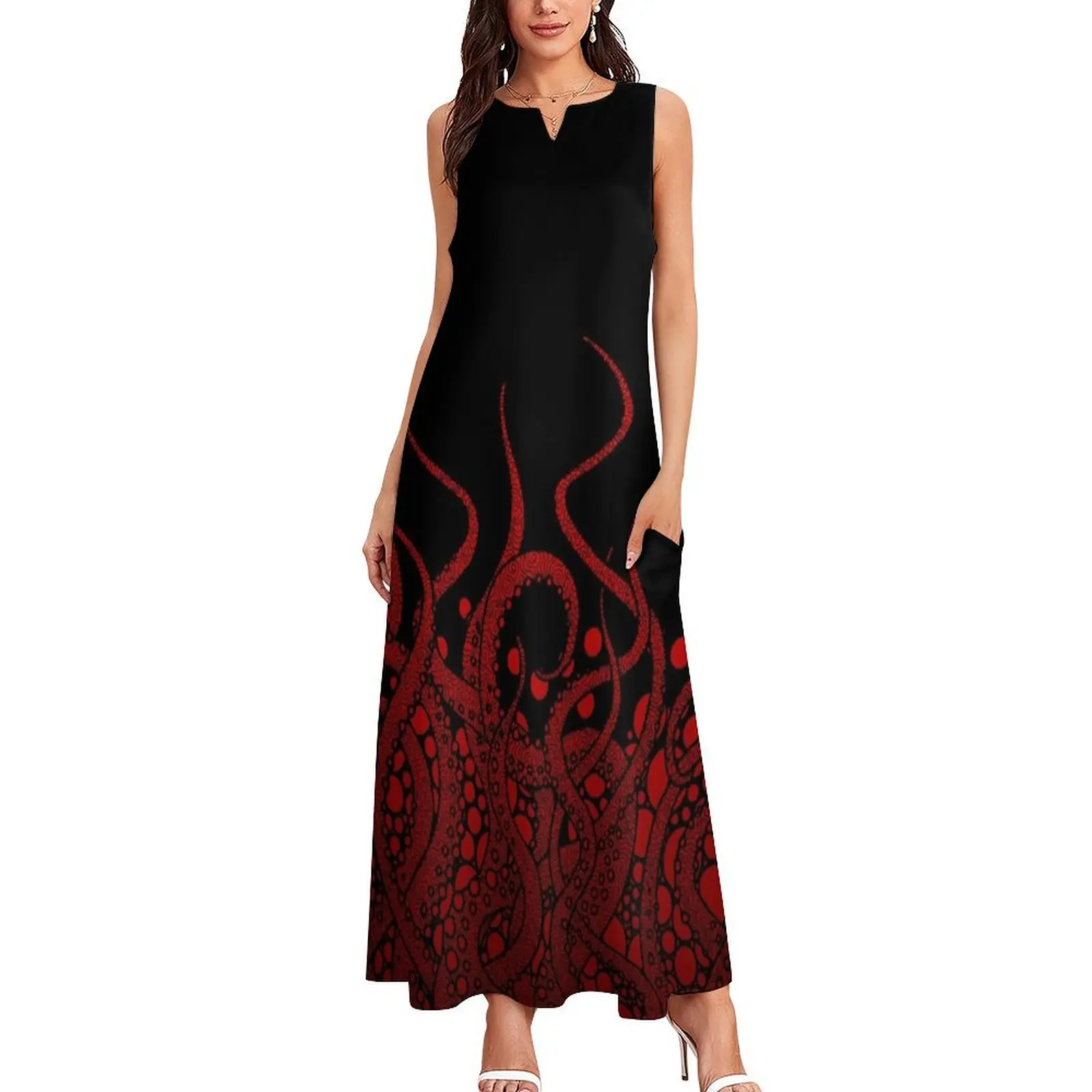 red tentacles on black Long Dress Woman clothes evening dress