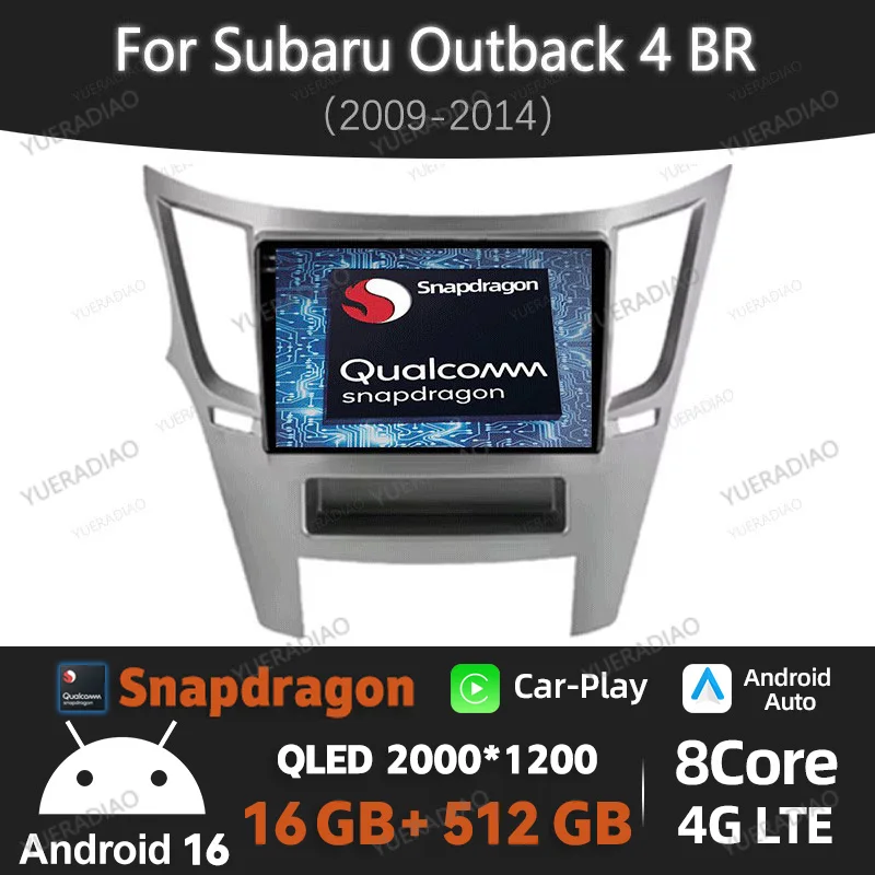 Radio para Auto Android 16 para Subaru Outback 4 BR Legacy 5 2009-2014, Reproductor Multimedia de Video, 4G LTE, 5G WIFI, GPS, Navegación, Bluetooth, Unidad Principal