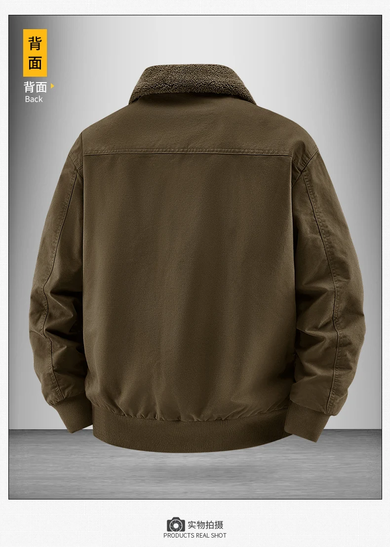 Men Fleece Lined Bomber Jacket Men Loose Thick Warm New Coat Men Plus Size Reversible Fur Collar Cotton Outwear Autumn Parkas