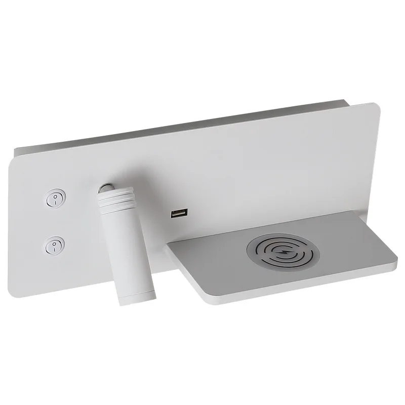 Wireless charging LED wall light with simple USB dual switch decorative light, hotel engineering bedroom bedside lamp